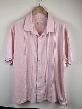 Scotch And Soda Shirt Mens 2XL Pink Short Sleeve Button Up Solid Linen Blend